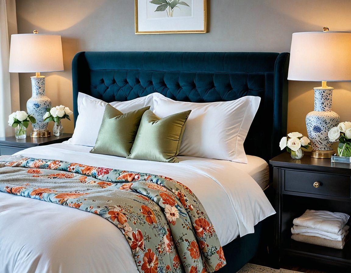 A serene bedroom setting featuring an elegant C-PAP machine adorned with luxurious floral accents, soft ambient lighting creating a calming atmosphere, and a beautifully styled bed with plush pillows and a cozy blanket. Incorporate delicate patterns and soothing color tones, emphasizing comfort and sophistication. super-realistic. vibrant colors. soft focus.