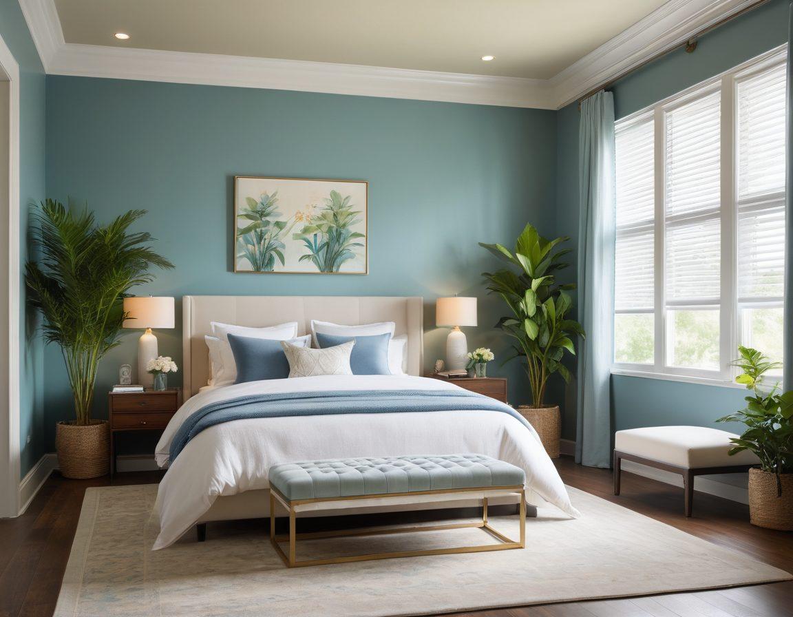 A luxury bedroom setting featuring beautifully designed C-PAP devices, harmonizing with elegant decor and soft ambient lighting. Include botanical elements like potted plants to enhance a serene atmosphere. Emphasize sleek, modern lines and a calming color palette that evokes sophistication. The scene should convey a blend of comfort and style. super-realistic. vibrant colors. soft lighting.